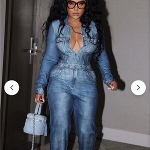 Stylish Blue Imitated Denim Women's Jumpsuit